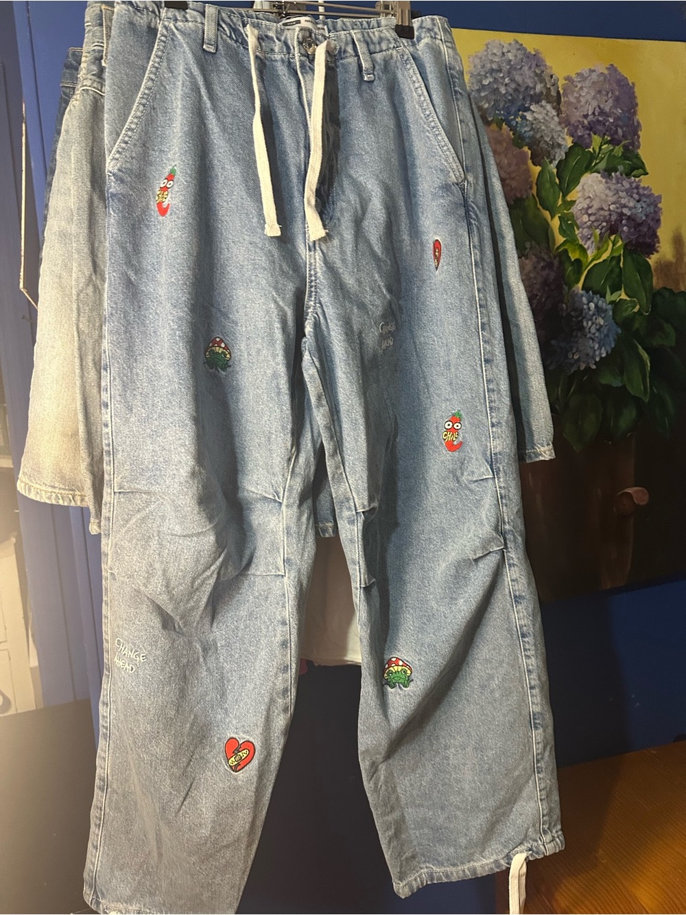 Bershka Light Wash Jeans with Embroidery (S) NWOT
